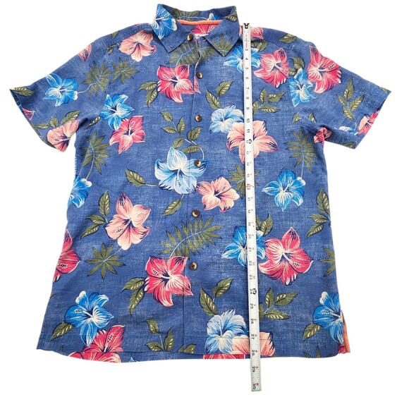 Tommy Bahama Silk Shirt Blue Hibiscus Short Sleeve Hawaiian Floral Mens M - Picture 7 of 11